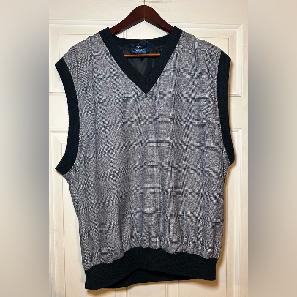 SUNDERLAND OF SCOTLAND Golf‎ Vest Mens Large Black Plaid Classic Pullover.